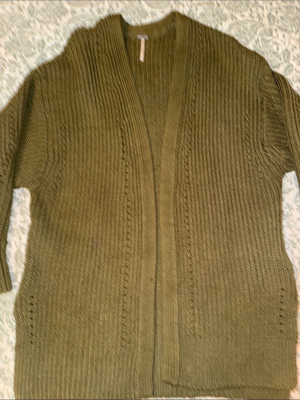 Free People Womens Olive Knit Open-Front Sweater Cardigan w/pockets